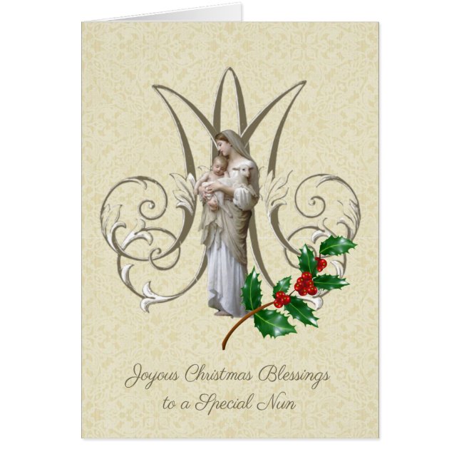 Cartão Virgem Maria Jesus Lamb freira religiosa católica (Frente)