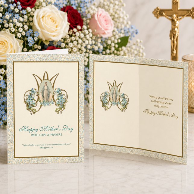 Cartão Virgem Maria Jesus Religioso Católico Floral (Criador carregado)
