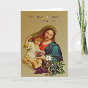 Cartão Virgem Maria Oração de Aniversário do Padre Católi