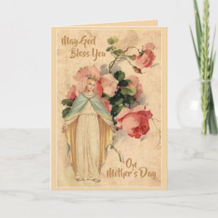 Cartão Virgem Maria Pastel Rosas Dia das Mães
