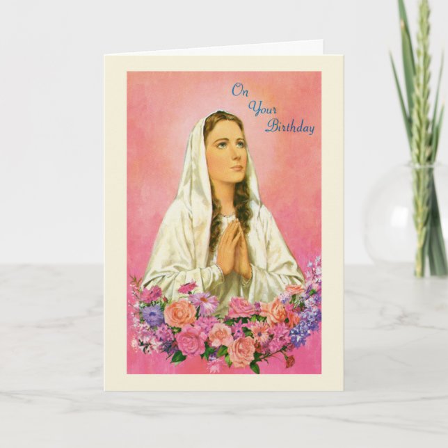 Cartão Virgem Mary Floral Religiosa do Médio Século Anive (Frente)