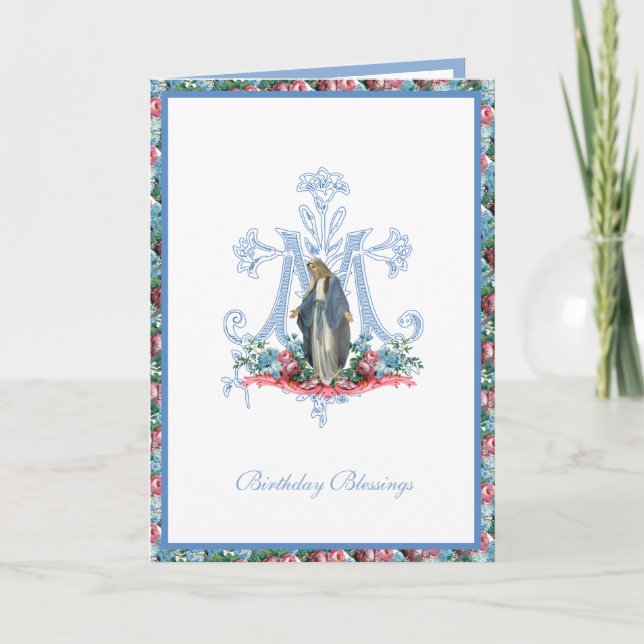 Cartão Virgem Religiosa Elegante Mary Floral Card (Frente)