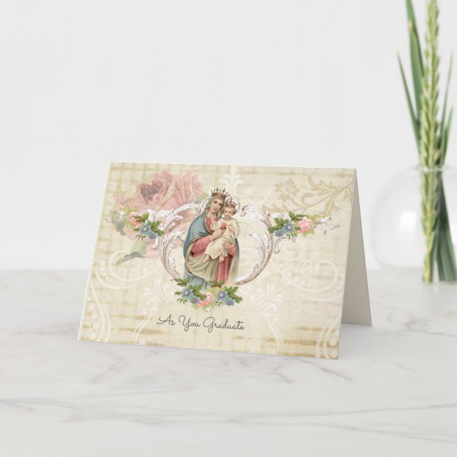 Cartão Virgem Religiosa Maria Graduação de Jesus Católica (Frente)