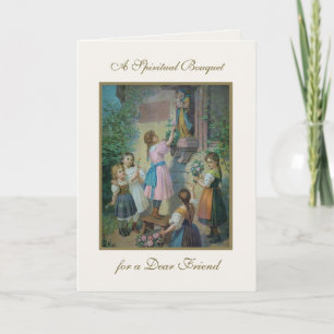 Cartão Virgem Religiosa Maria Orações Espiritais de Buquê