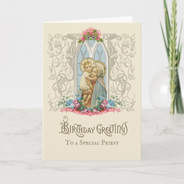 Cartão Virgem Religiosa Maria Sacerdote Católico de Jesus (Frente)