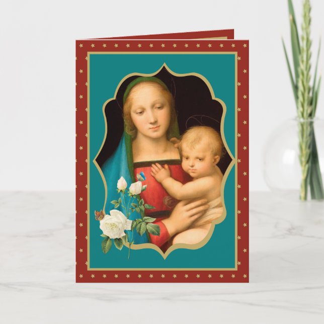 Cartão Virgem Religiosa Mary com Bebê Jesus Rosa Branca (Frente)