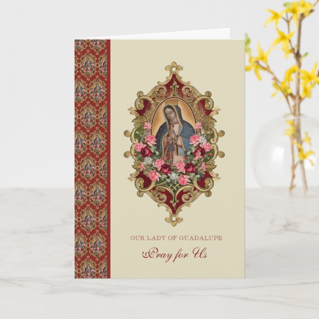 Cartão Virgem Religiosa Mary Guadalupe Banquete Espanhol (Flor Amarela)