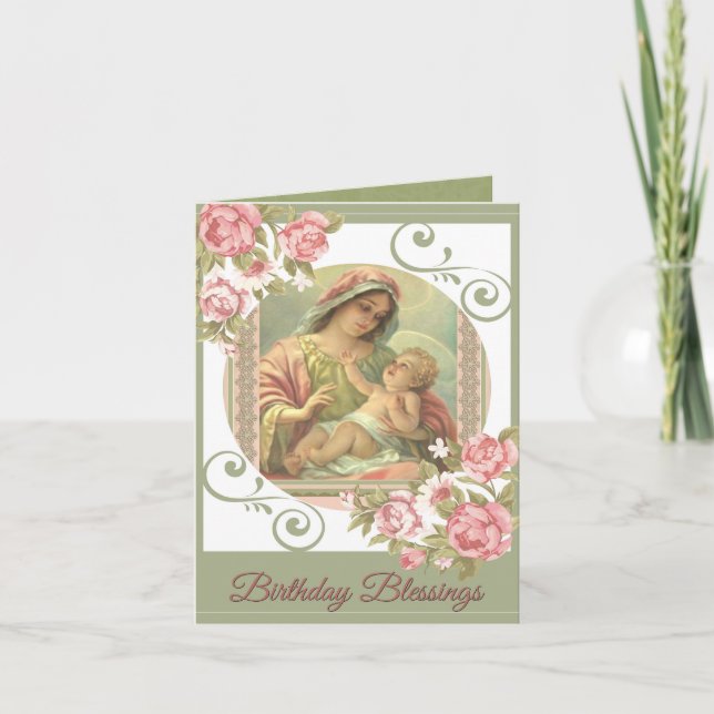 Cartão Virgin Mary Baby Jesus Birthday Blessings Card (Frente)