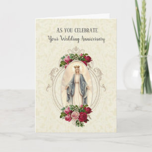 CARTÃO VIRGIN MARY   WEDDING ANNIVERSARY   RED ROSES