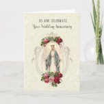 CARTÃO VIRGIN MARY | WEDDING ANNIVERSARY | RED ROSES<br><div class="desc">Our lovely traditional Catholic Anniversary card has  a beautiful image of the Virgin Mary,  Our Lady of Grace with a lace background and vintage rose bouquet.  All texts and fonts may be modified.</div>