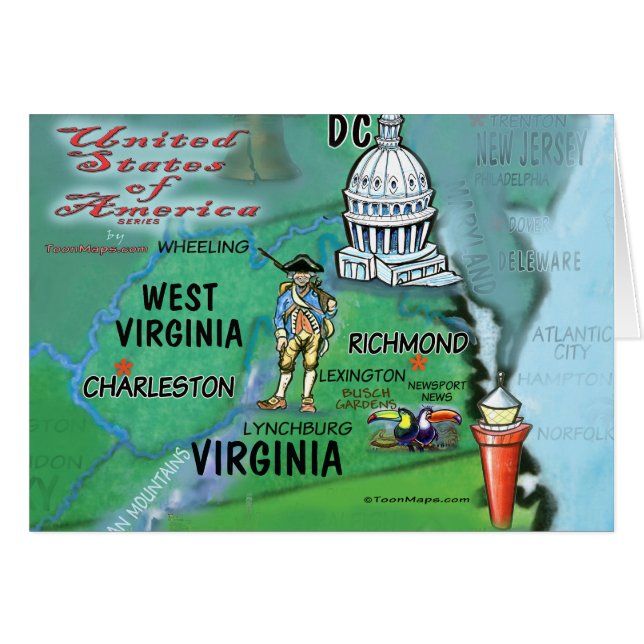 Cartão Virginia West Virginia EUA (Frente Horizontal)