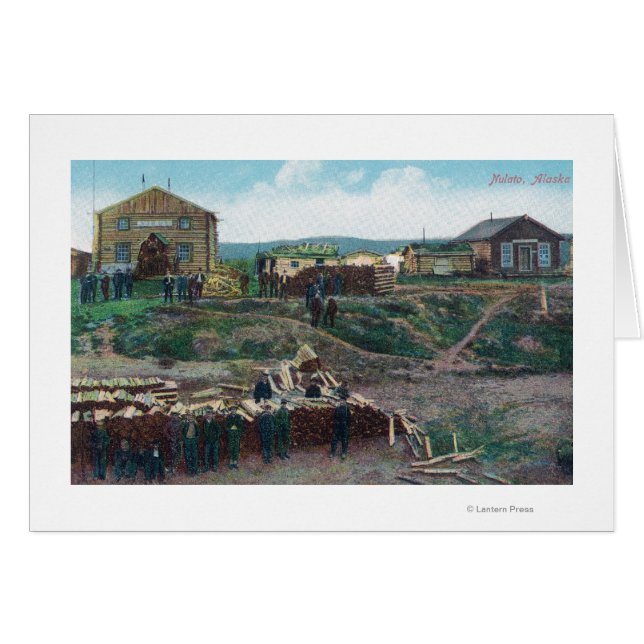 Cartão Visão das cidades em torno de madeira cortadaNulat (Frente Horizontal)