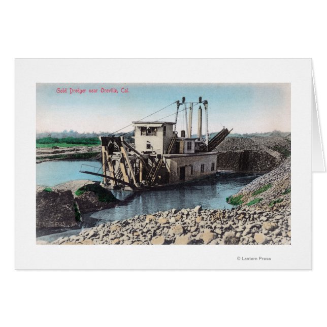 Cartão Visão Exterior de um DredgerOroville Dourado, CA (Frente Horizontal)
