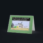 Cartão Visiting Aliens Funny Comic Cartoon Birthday Card<br><div class="desc">A funny green black and blue colour comic cartoon card by cartoonist Mike Seddon that shows aliens visiting an alien search center. The caption in large text on the front of the card says `We`d thought we`d drop round on your birthday... ` which is followed up by a funny caption...</div>