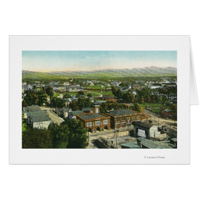 Cartão Vista aérea da cidade, estação de bombeiros e muni (Frente Horizontal)