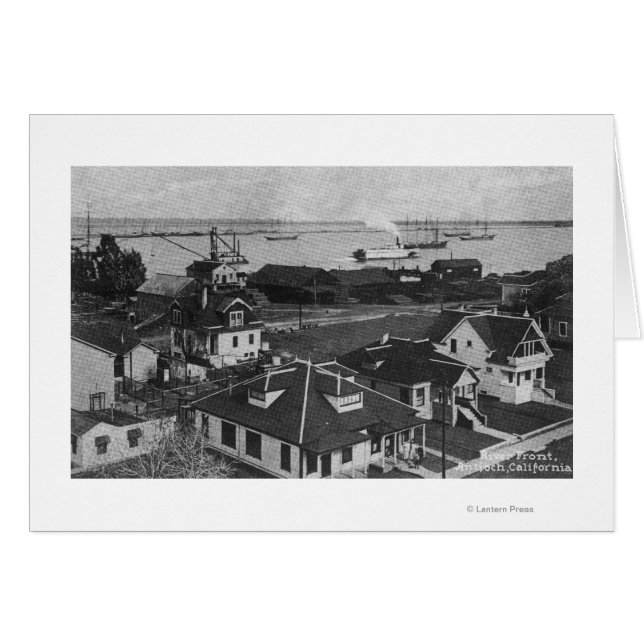 Cartão Vista aérea de residências e da frente fluvial (Frente Horizontal)