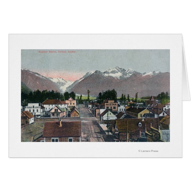 Cartão Vista aérea de verão da cidadeValdez, AK (Frente Horizontal)