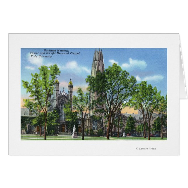 Cartão Vista da Harkness Memorial Tower, Capela Dwight (Frente Horizontal)