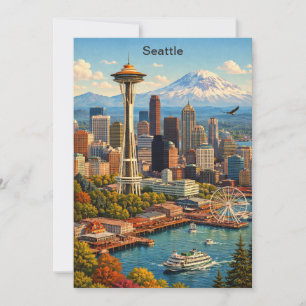 Cartão Vista da paisagem de Seattle Washington Vintage