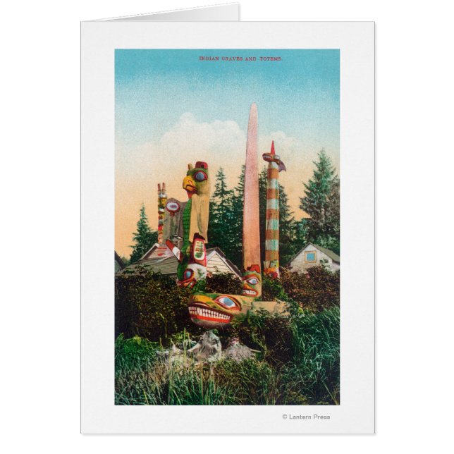 Cartão Vista de Graves e Totempolos Indianos (Frente)