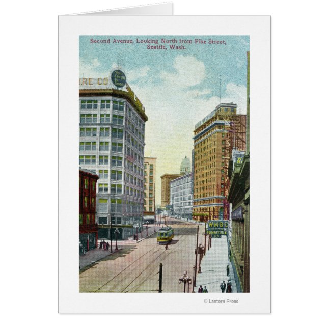 Cartão Vista de norte do Second Ave da rua Pike (Frente)