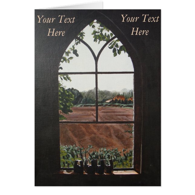 Cartão vista de paisagem rural a partir da janela da igre (Frente)