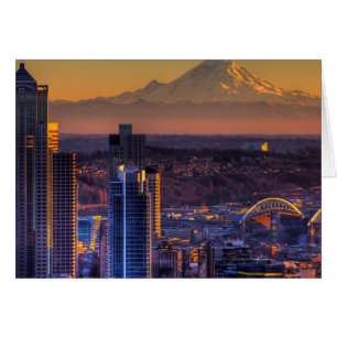 Cartão Vista de paisagem urbana do centro de Seattle, fut