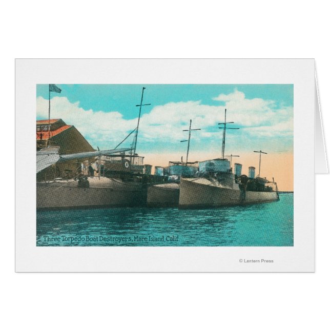 Cartão Vista de Três Destruidores de Barcos Torpedo em Do (Frente Horizontal)