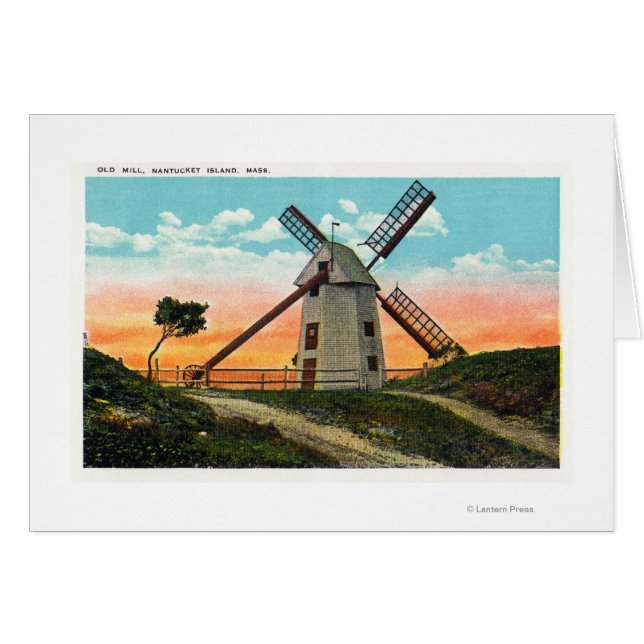 Cartão Vista de um moinho de vento antigo (Frente Horizontal)