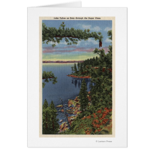 Cartão Vista do lago através dos pinheiros (Frente)