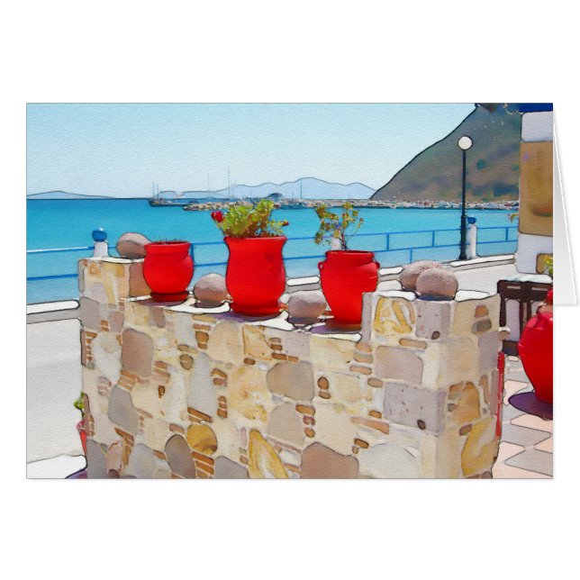 Cartão Vista do mar de aquarelas (Frente Horizontal)