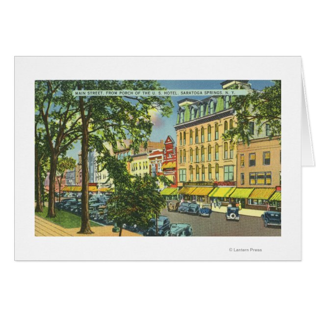 Cartão Vista do Porch Hotel EUA na rua principal (Frente Horizontal)