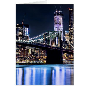 Cartão Vista do reflexo da ponte do Brooklyn em Nova Iorq
