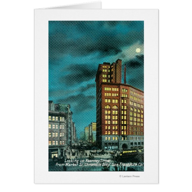 Cartão Vista Noturna sobre Ruas renais no Chronicle Bldg (Frente)