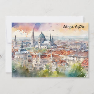 Cartão Vista panorâmica de pintura em aquarela de Viena Á