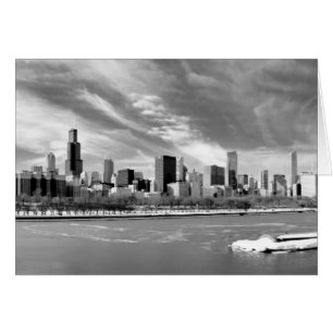 Cartão Vista panorâmica do horizonte de Chicago no invern