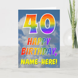 Cartão Visualização de Arco-Íris "40" & "FELIZ ANIVERSÁRI