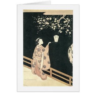 Cartão Visualização do Flor de ameixa, Harunobu, 1760