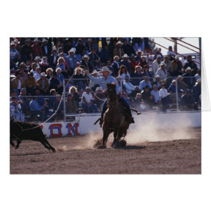 Cartão Vitela Roping do vaqueiro no rodeio