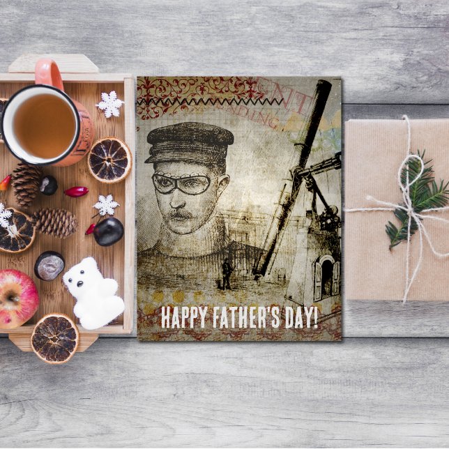 Cartão Vitoriano Steampunk Inventor Scientist Telescope (Criador carregado)