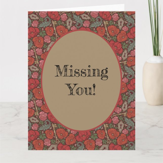 Cartão Vítoro Steampunk Velho Chave de Bloqueio Poppies V (Frente)