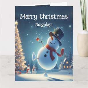 Cartão Vizinho Feliz Boneco de Neve Chocolate Quente Nata