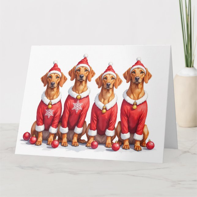 Cartão Vizsla Christmas Dress Santa Hat (Frente)