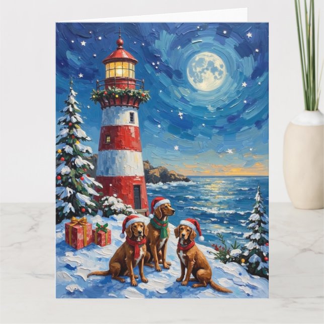 Cartão Vizsla Christmas Lighthouse Holiday (Frente)