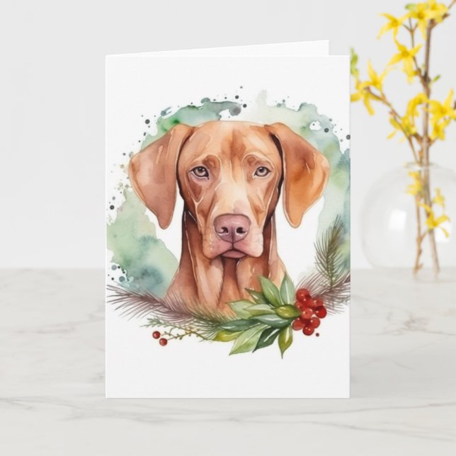 Cartão Vizsla Christmas Wreath Festivo Pup (Flor Amarela)