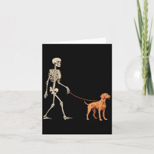 Cartão Vizsla Engraçado Esqueleto Cachorro Caminhando Dia