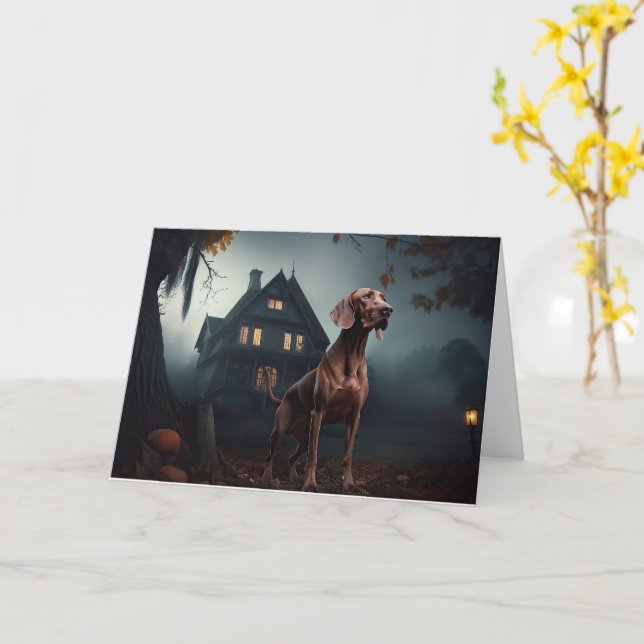 Cartão Vizsla Halloween Assustador (Flor Amarela)