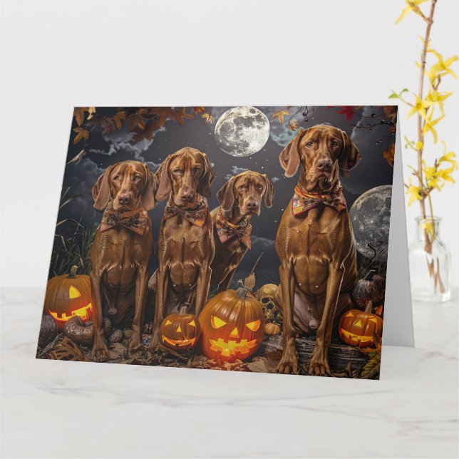 Cartão Vizsla Halloween Spooky (Flor Amarela)