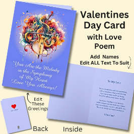 Cartão Você É a Melodia nos Meus Valentines + Poema de Am