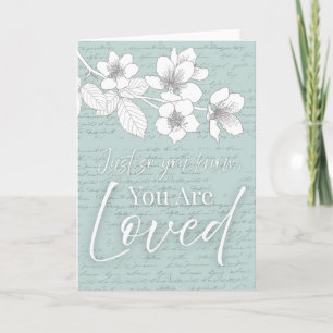 Cartão "Você é Amado" Floral em fundo Aqua Vintage